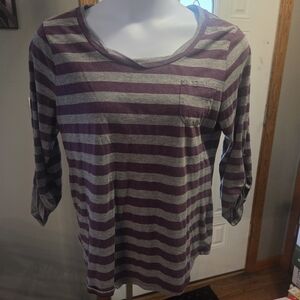 Sonoma Purple and Gray Striped Long Sleeve Tee